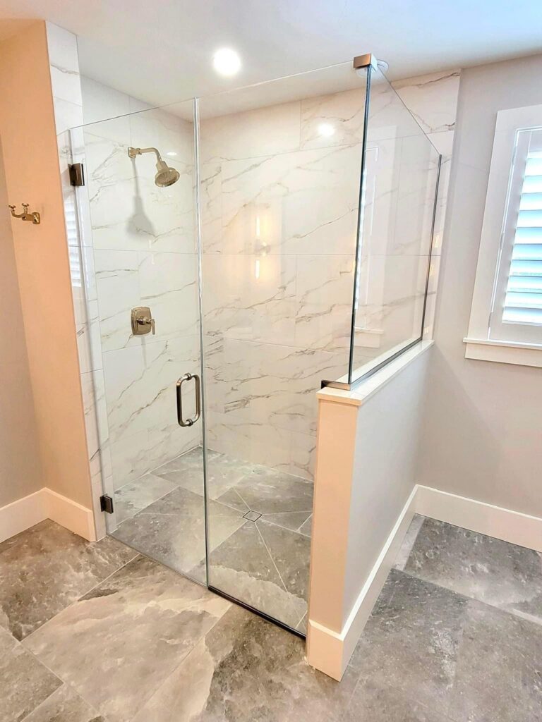 Modern glass shower in elegant bathroom